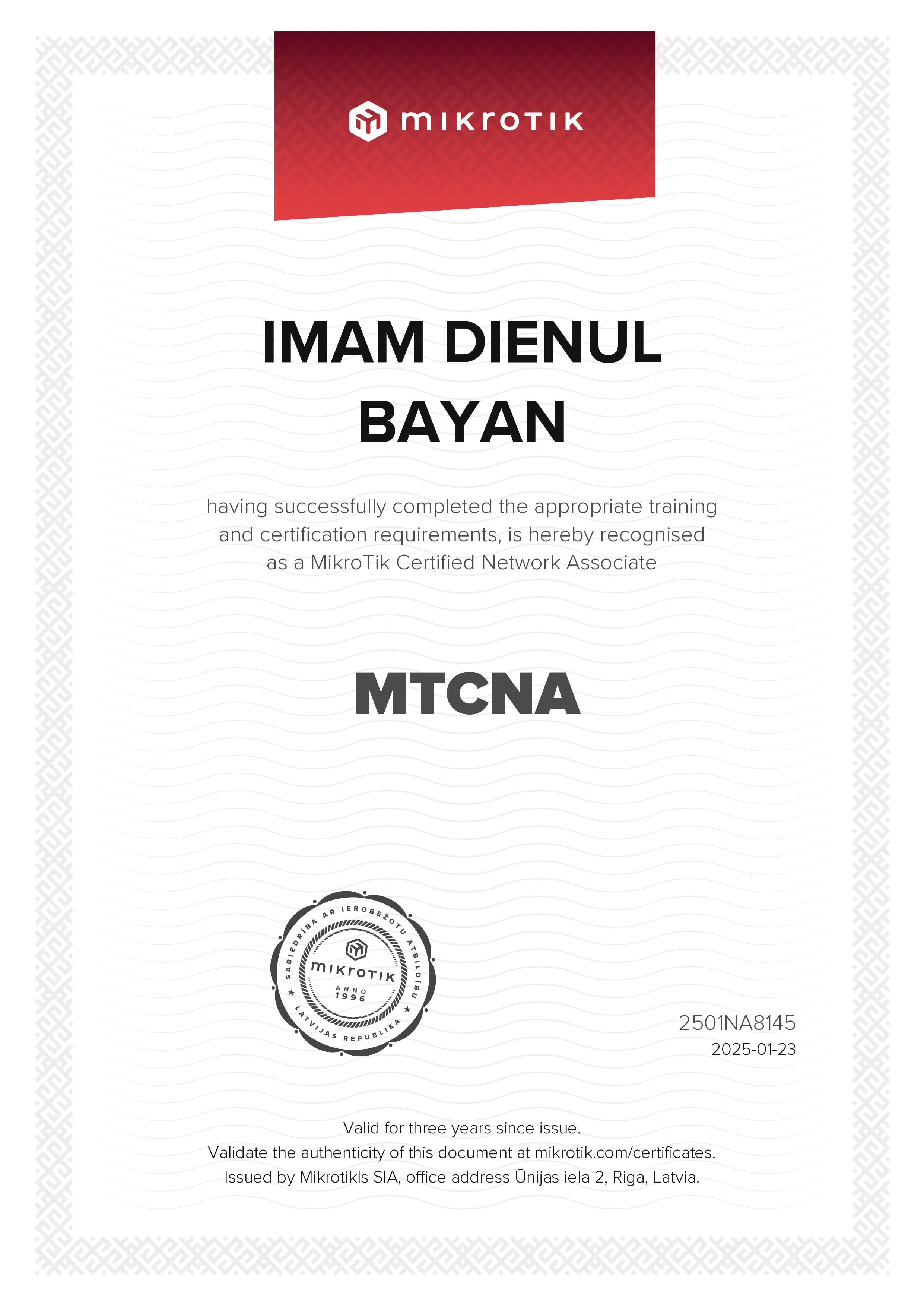 MTCNA MikroTik Certificate